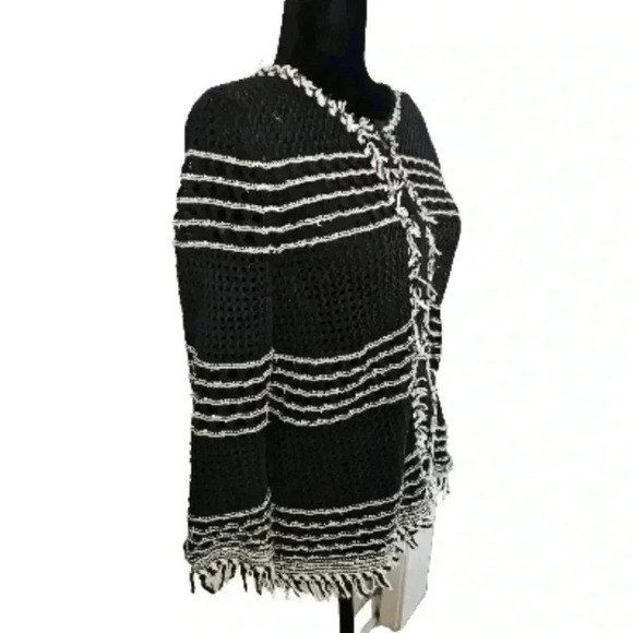 Ann Taylor Womens Black And White Frayed Knit Zip Up Sweater M - Picture 3 of 12